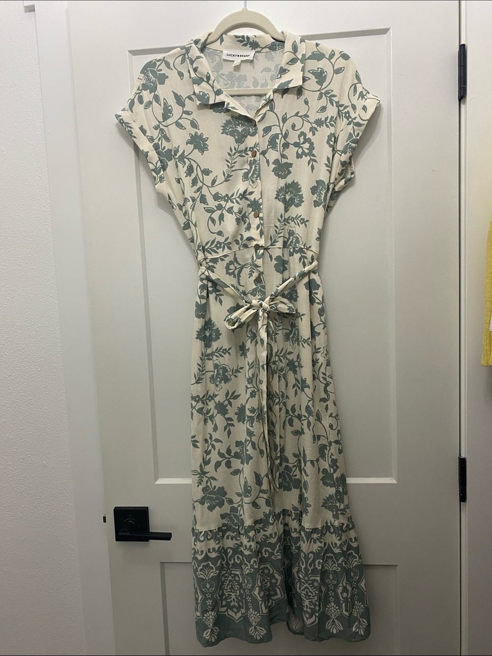 Lucky Brand Cream Maxi Dress with Sage Floral Print